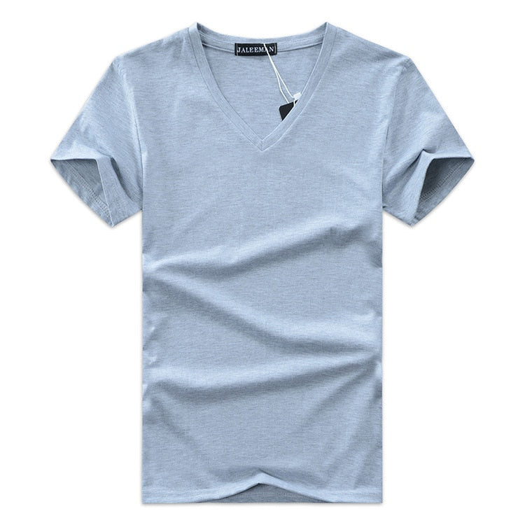 Men's Slim Fit V-Neck T-shirt-Clothes for Men-Hemnix-Ljusgrå-S-Hemnix