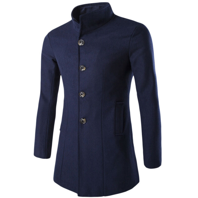 Trenchcoat med stående krage för män-Clothes for Men-Hemnix-Marinblått-M-Hemnix