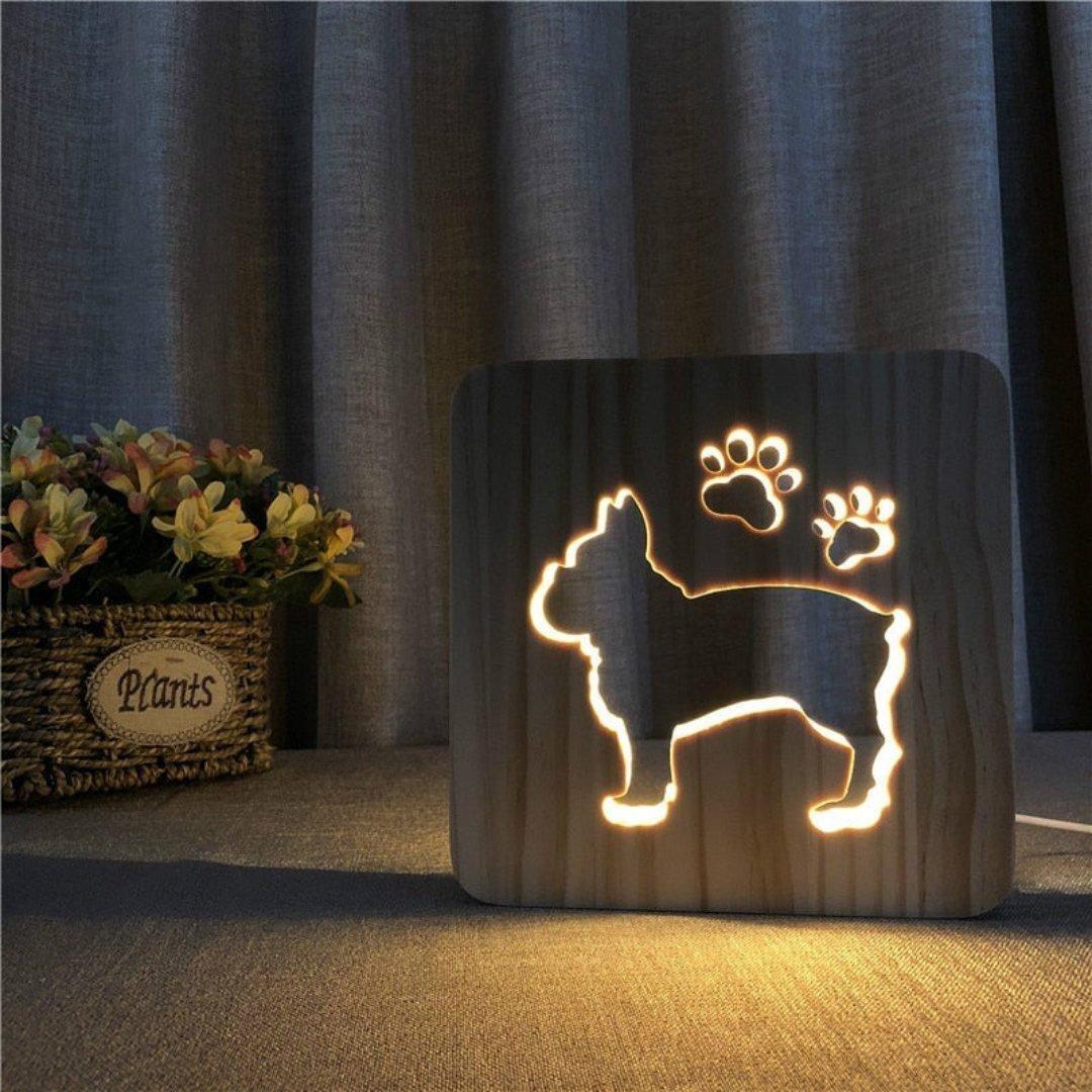 PuppyGlow Ljus - Söt 3D LED Trä Lampa Carvallo