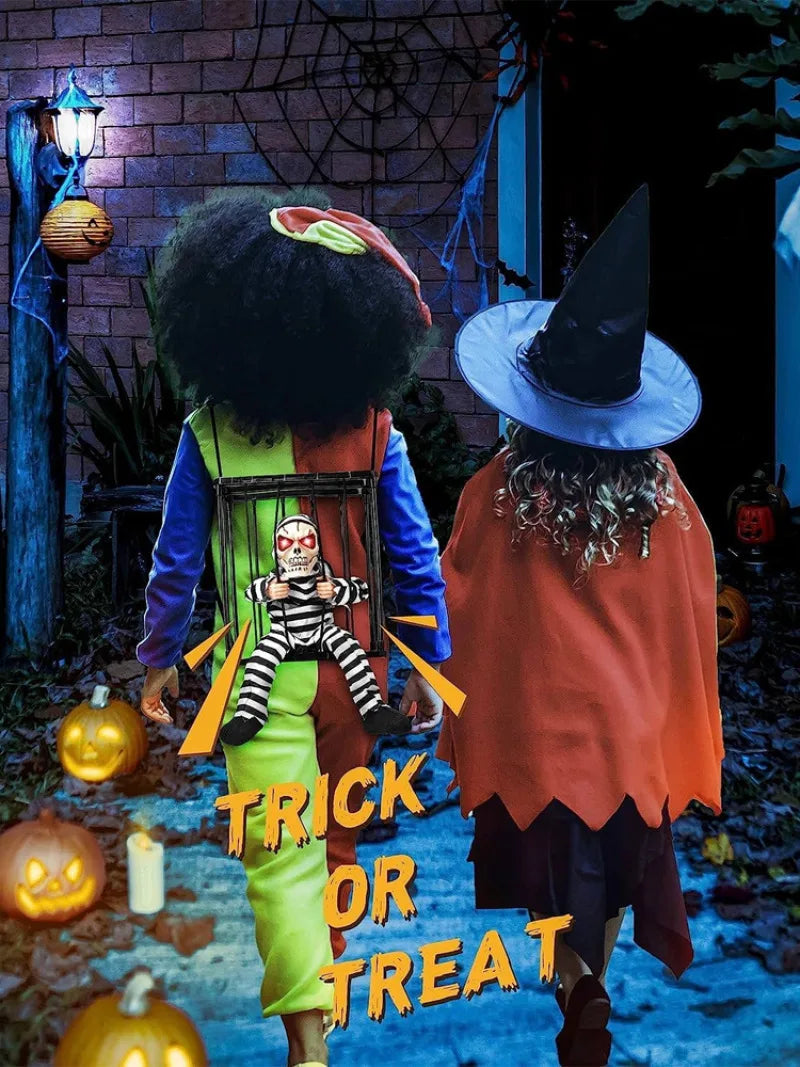 Skrikande animerad Halloween-fånge i bur Carvallo