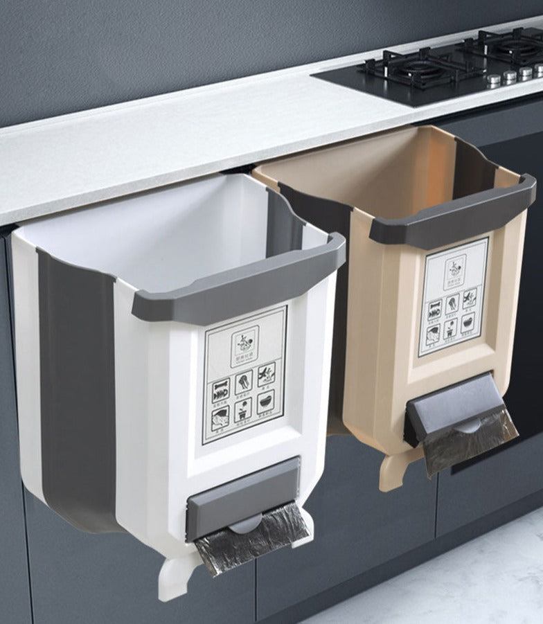 Kök Hängande Hopfällbar Sopbehållare-Kitchen-Hemnix-Grå Vit-Hemnix