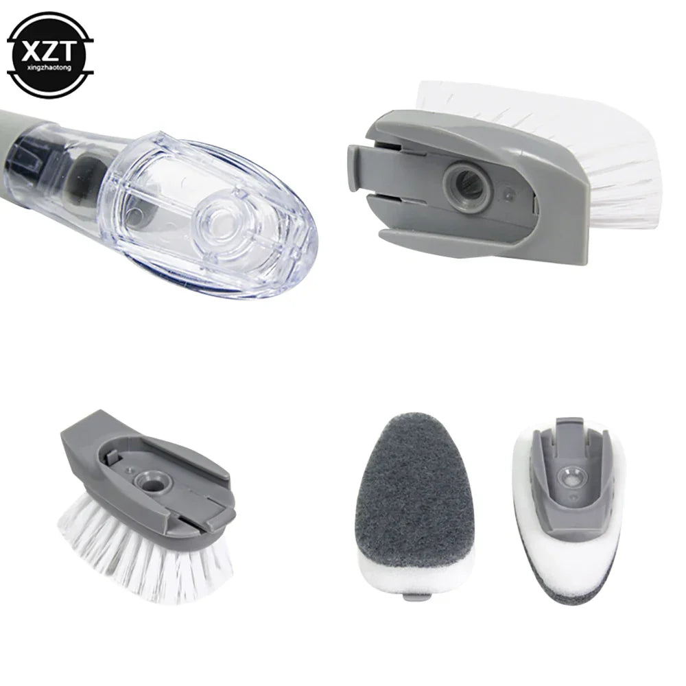 Carvallo 2-i-1 Diskborste med tvålpump & utbytbara huvuden | Långt handtag & skrapa | För kastruller, stekpannor & tallrikar Carvallo