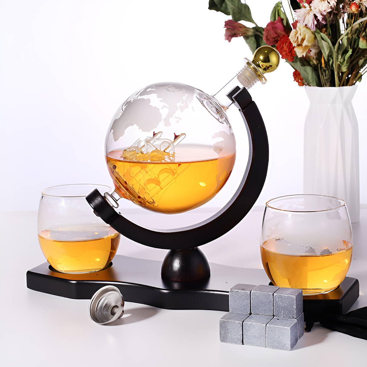 Kristall-Whiskykaraff med glas – Världskuladesign | Dekorativ för kontor & hem Carvallo