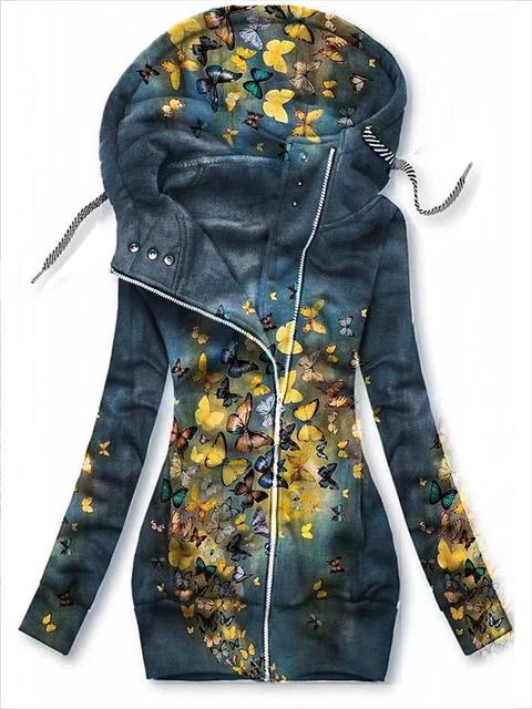 Kvinnors Butterfly Art Cardigan Sweatshirt-Clothes for women-Bellasverige-Mörkblå-M-Hemnix