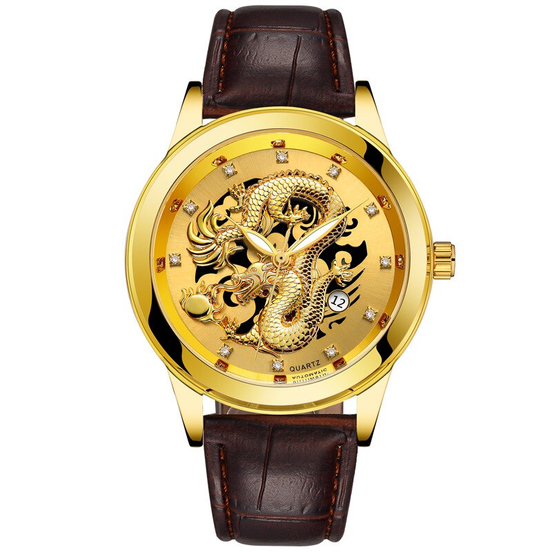 Ultratunn Golden Dragon Klocka-Watches for men-Hemnix-Guld läder-Hemnix