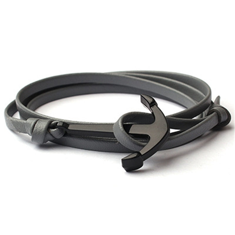 Läder för män med ankare armband-Jewelry for men-Hemnix-Grå-19cm-Hemnix