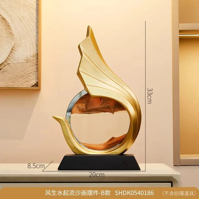 Gyllene flödande sandkonst - Roterande kinetisk timglasskulptur MILA Sverige