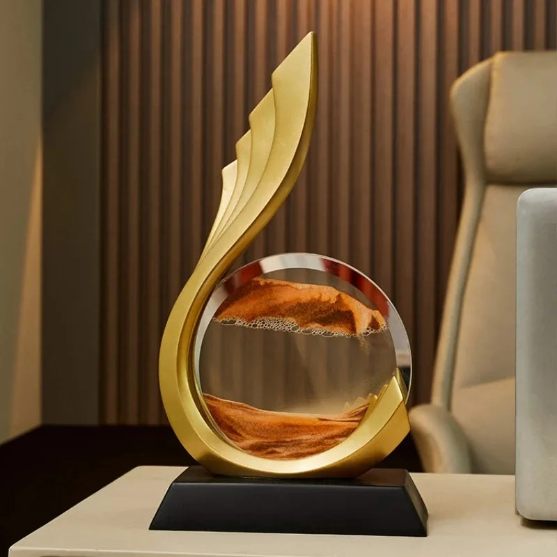 Gyllene flödande sandkonst - Roterande kinetisk timglasskulptur MILA Sverige