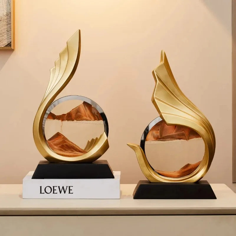 Gyllene flödande sandkonst - Roterande kinetisk timglasskulptur MILA Sverige