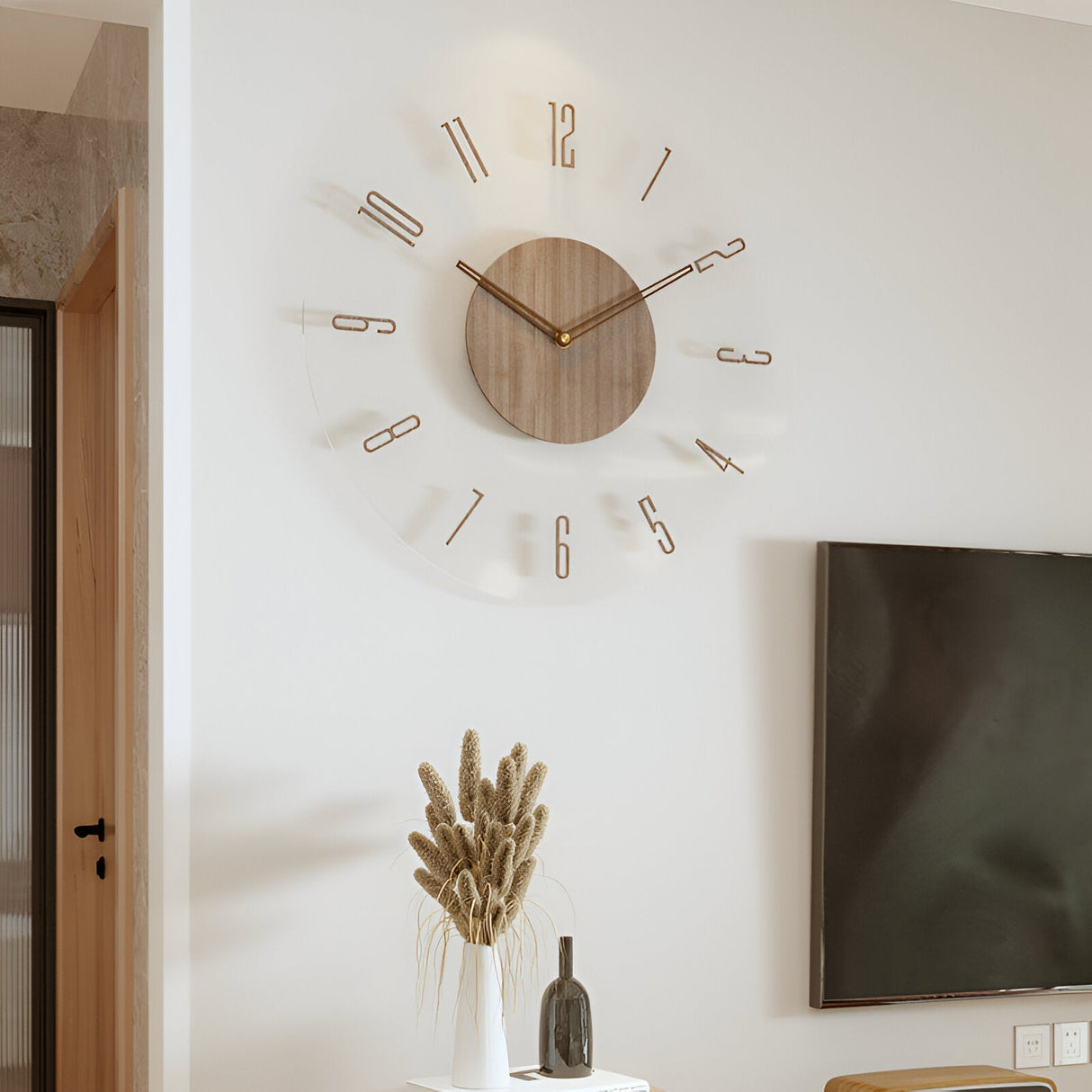 Silent Wall Clock | Clear Acrylic Face & Wood Frame | 12" or 14" | Tyst kvartsrörelse Carvallo