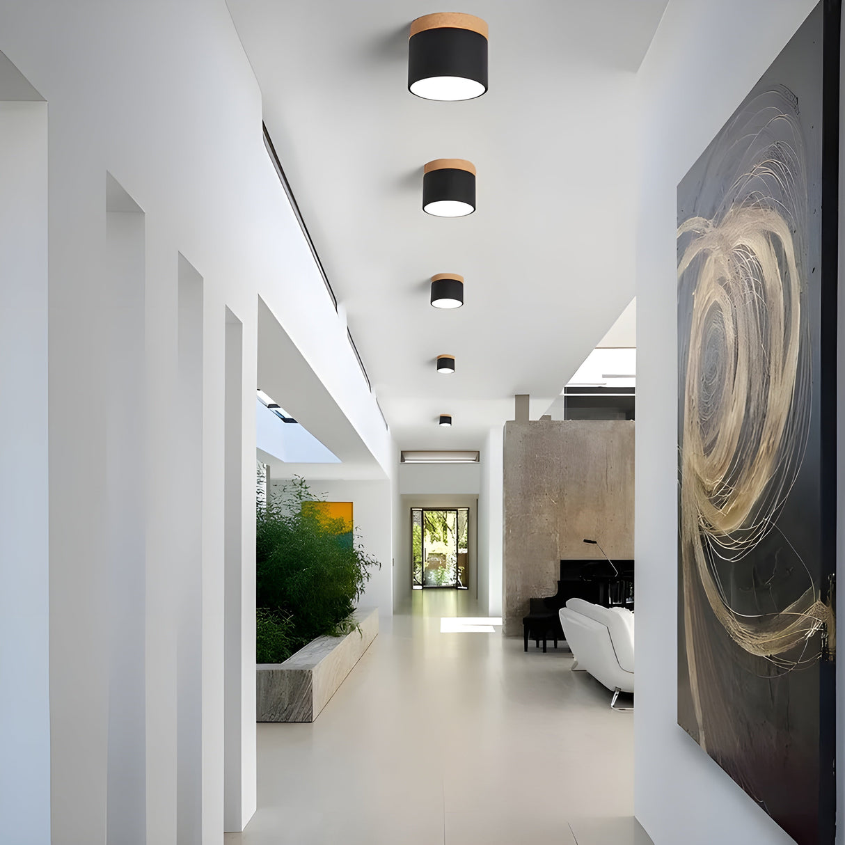 LED-taklampa i cylindrisk form – Varmt ljus i vintagestil industriell design | Med dekorativ detalj i trä Carvallo