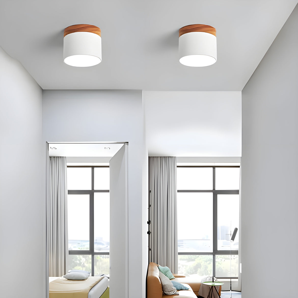 LED-taklampa i cylindrisk form – Varmt ljus i vintagestil industriell design | Med dekorativ detalj i trä Carvallo