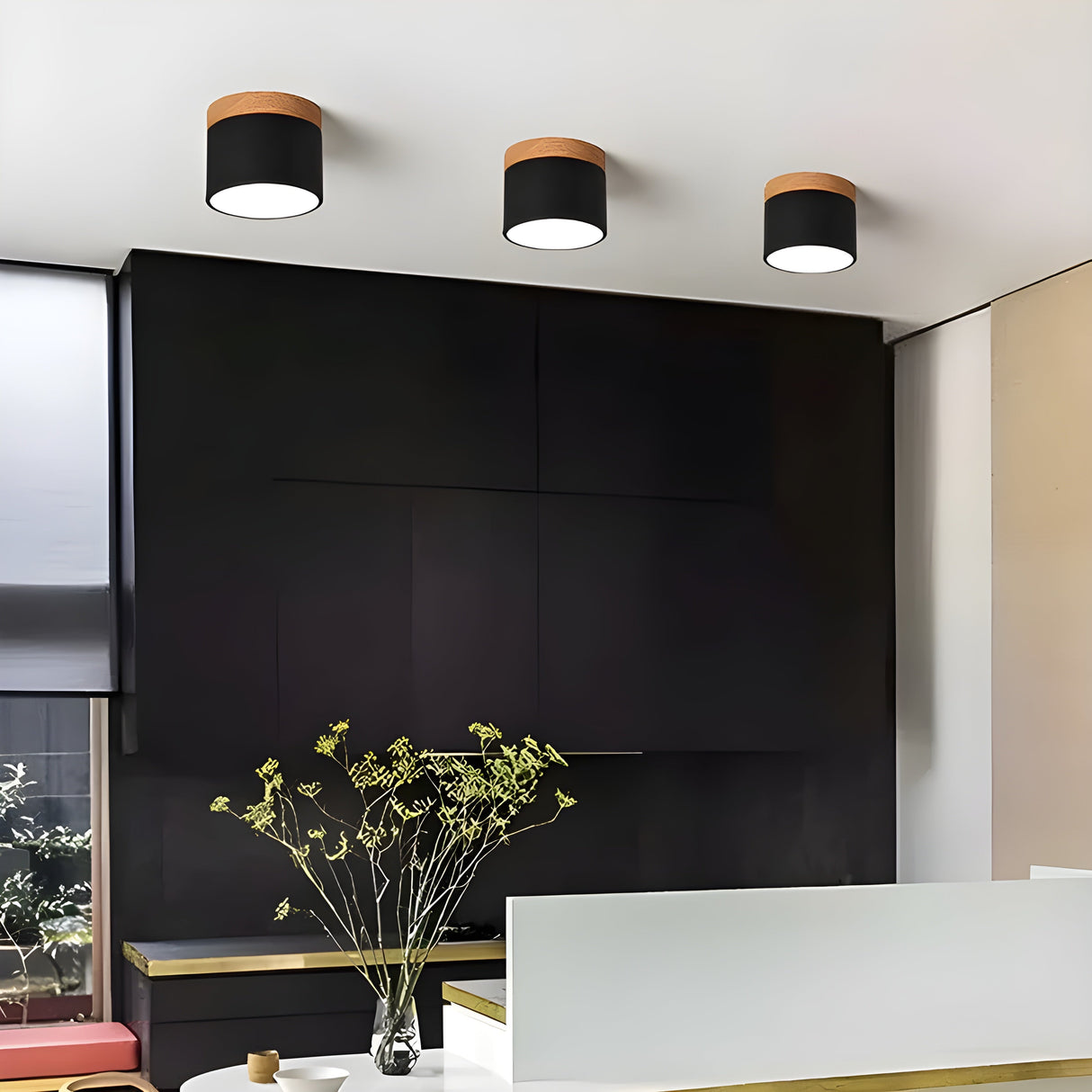 LED-taklampa i cylindrisk form – Varmt ljus i vintagestil industriell design | Med dekorativ detalj i trä Carvallo