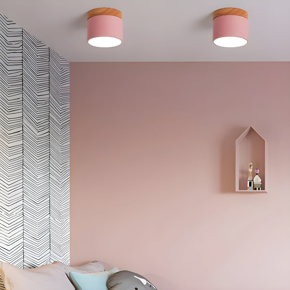 LED-taklampa i cylindrisk form – Varmt ljus i vintagestil industriell design | Med dekorativ detalj i trä Carvallo