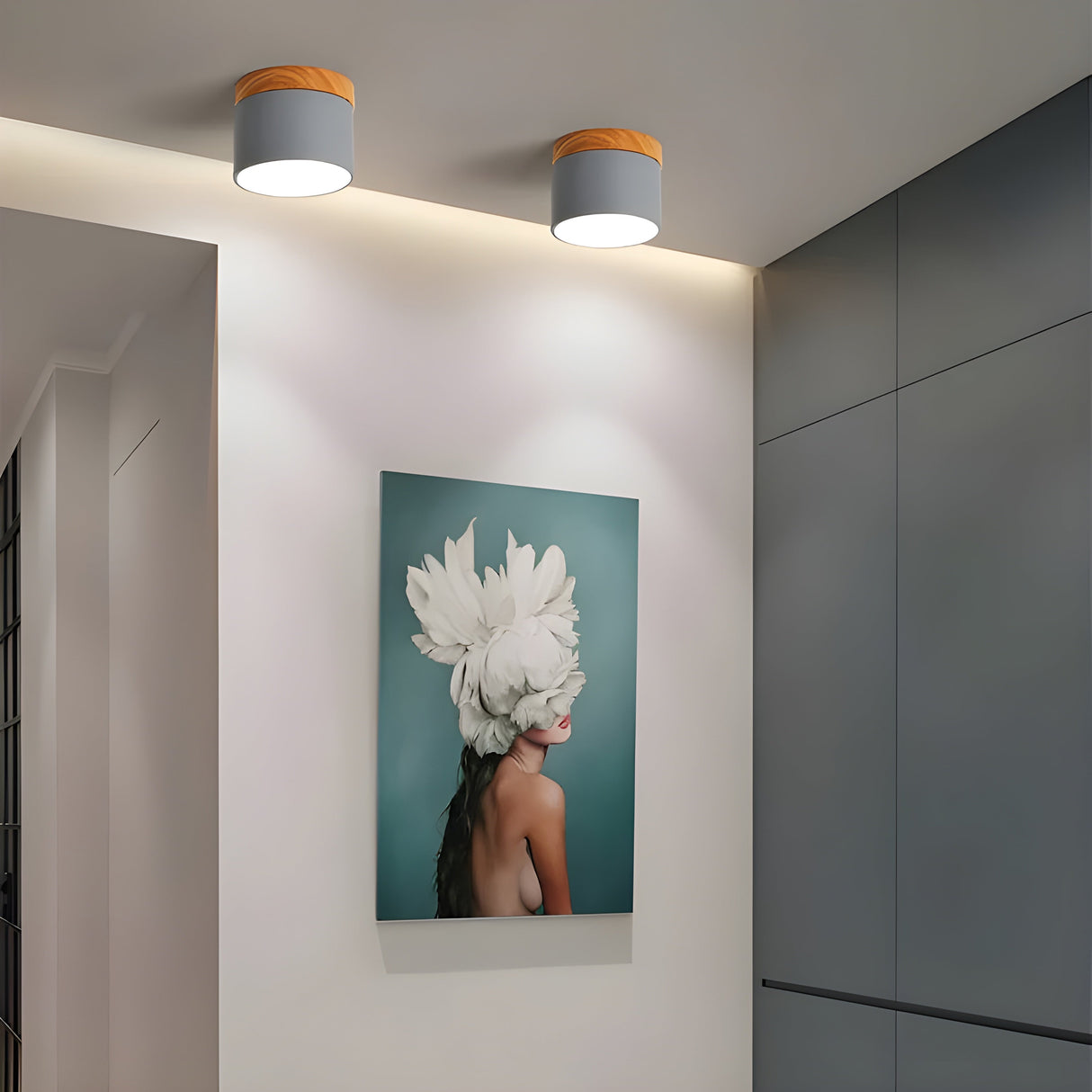 LED-taklampa i cylindrisk form – Varmt ljus i vintagestil industriell design | Med dekorativ detalj i trä Carvallo