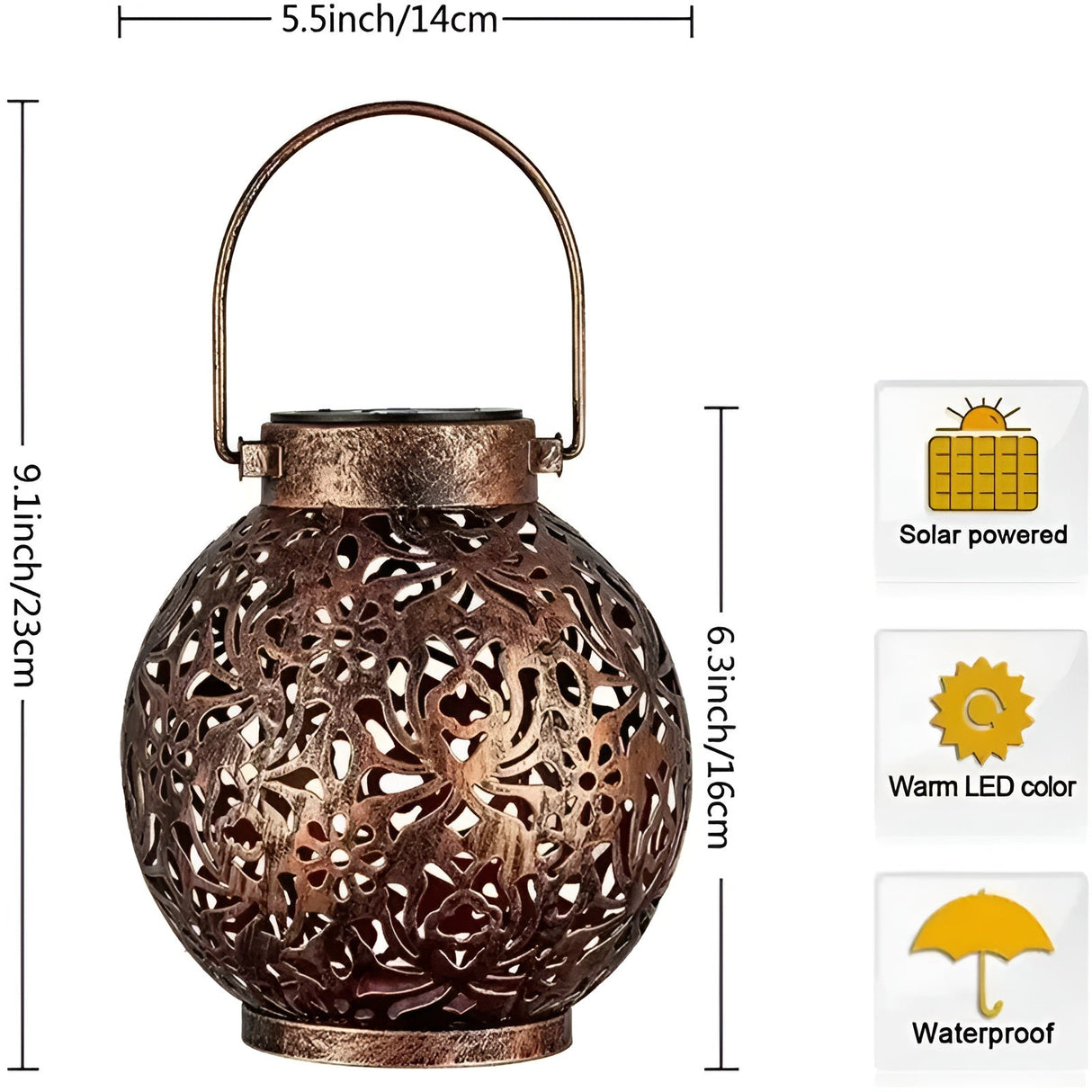 SolarFlare | Vintage Solarlampa för trädgård | Vattentålig utomhusbelysning Carvallo