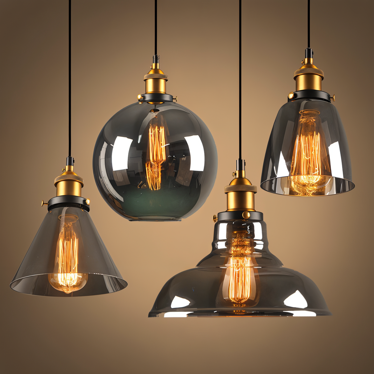RetroGlow – Industriell Taklampa i Rökt Glas och Metall Hemnix