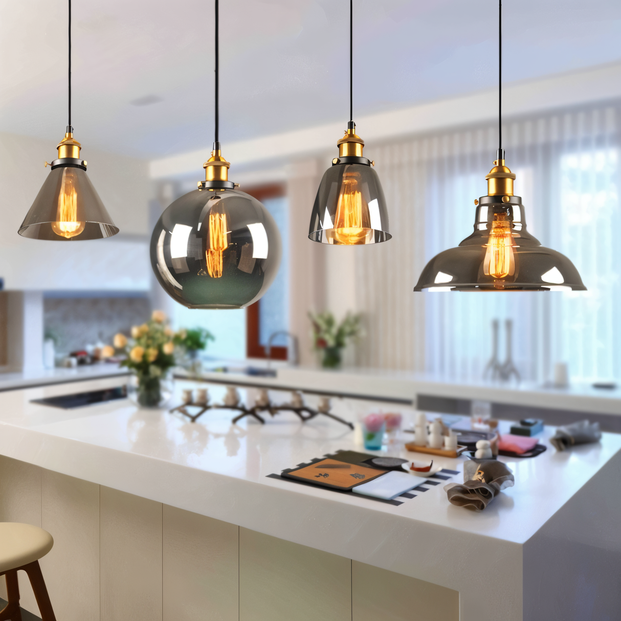 RetroGlow – Industriell Taklampa i Rökt Glas och Metall Hemnix