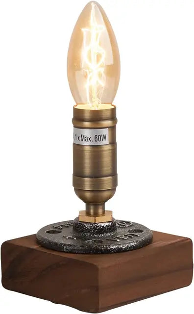 RetroWood - Träbordslampa i Vintage Industriell Stil Carvallo