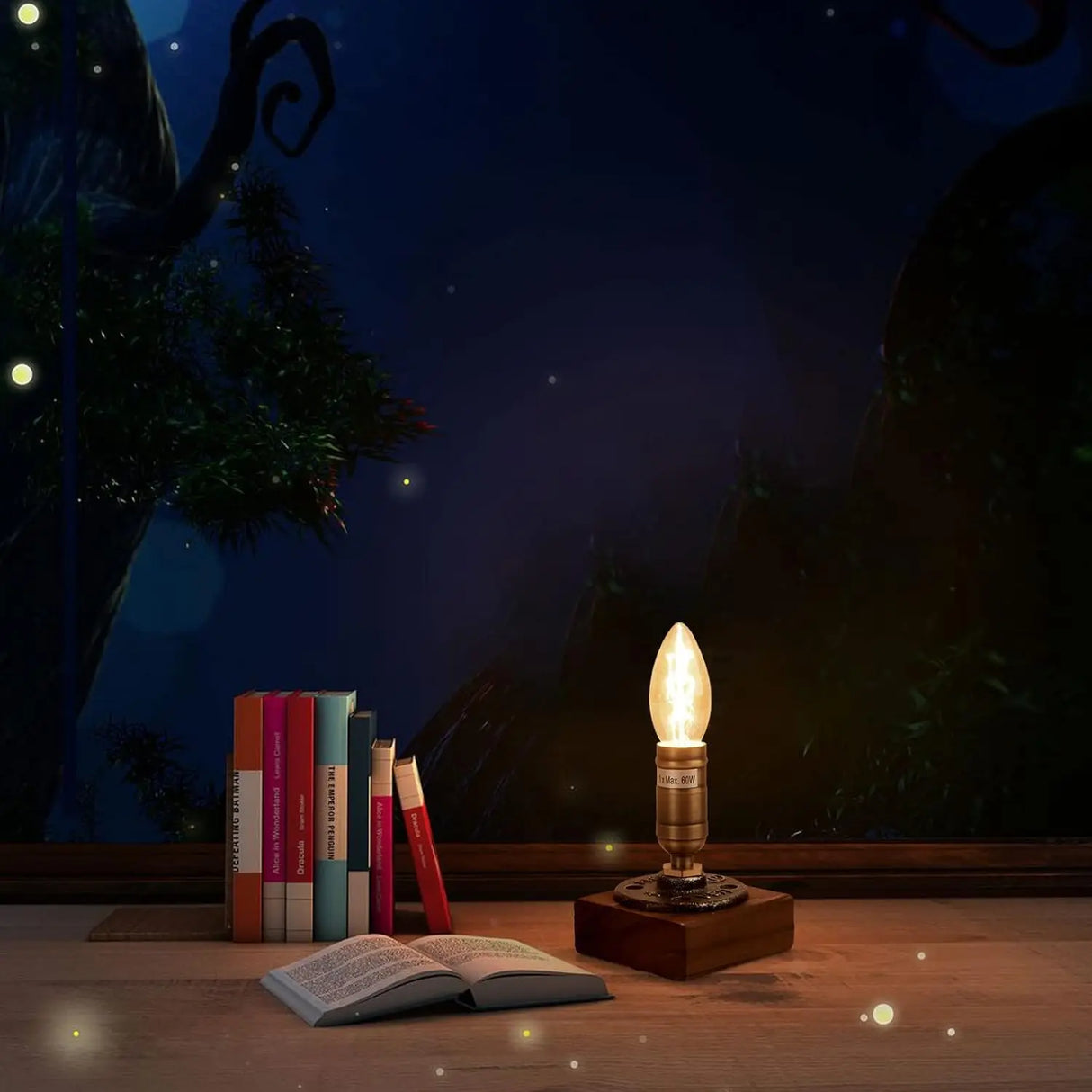 RetroWood - Träbordslampa i Vintage Industriell Stil Carvallo