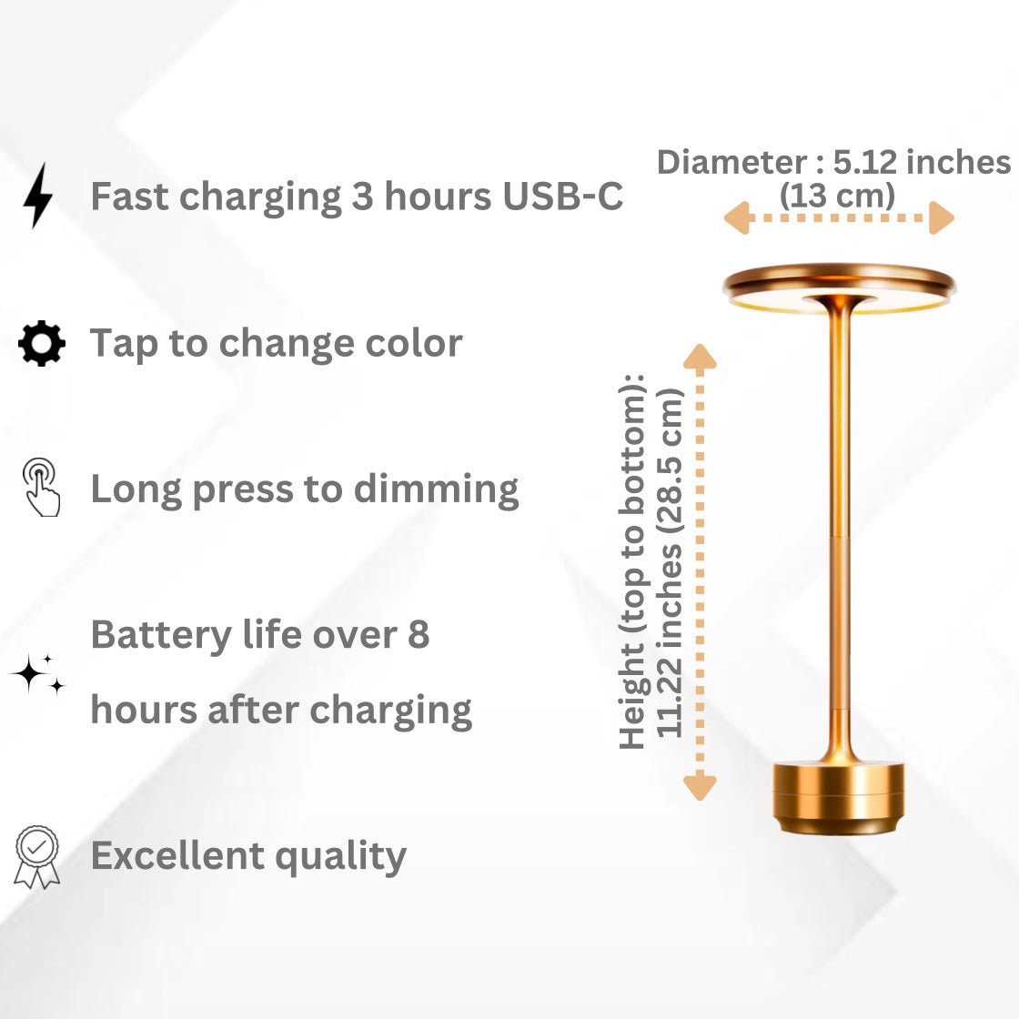 Modern Trådlös Bordslampa - Uppladdningsbar Med LED Touchsensor Carvallo