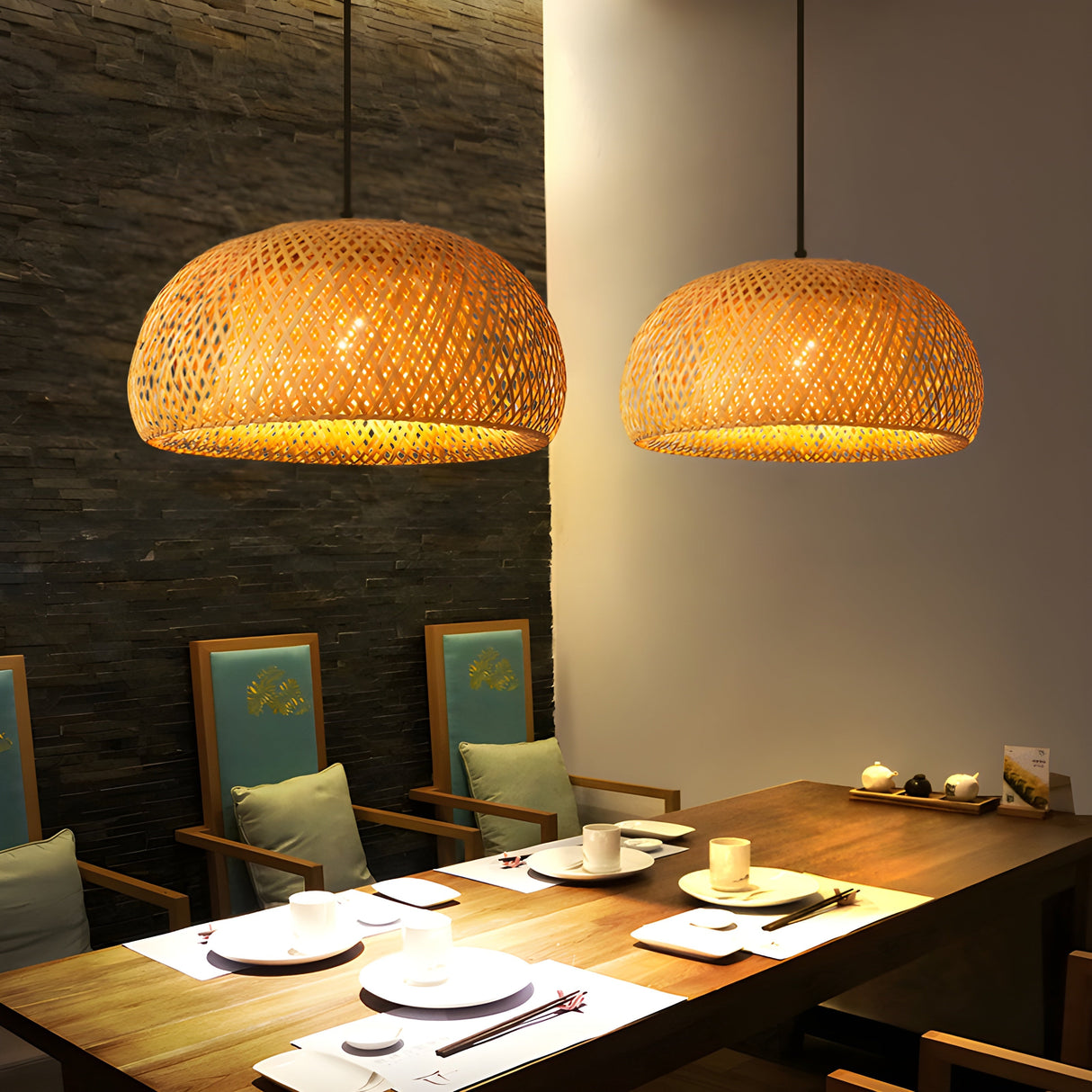 Bamboo Lampa Handstickad Kinesisk Stil Vävmönster Carvallo