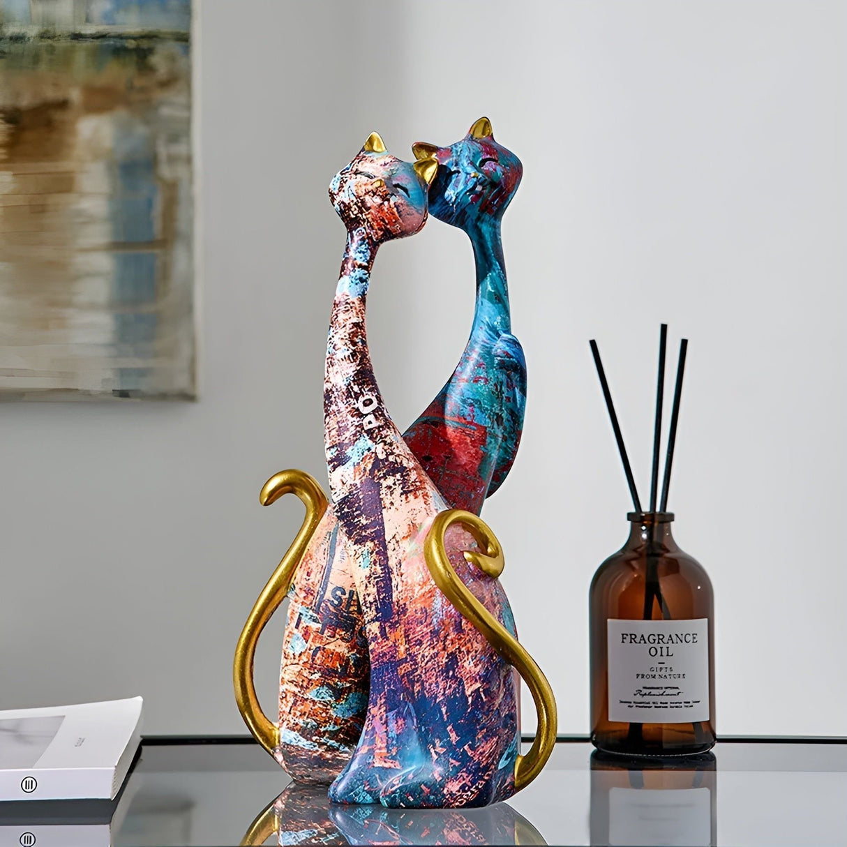 Sweet Lovers - Handmålat Kattpar Skulptur för Evig Kärlek Carvallo