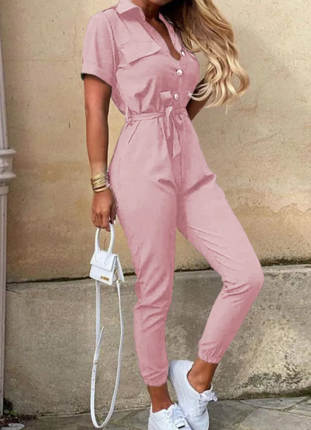 Kvinna Jumpsuit Elegant Högkvalitativt Material-Kvinnors byxdresser-Hemnix-Rosa-S-Hemnix