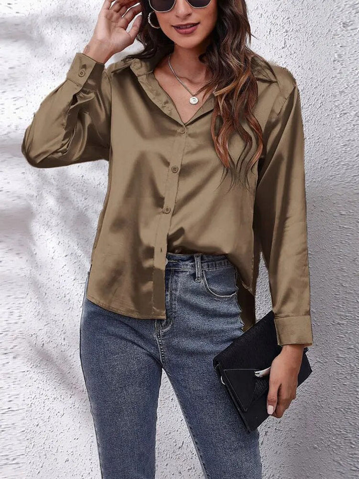 Dam Skjorta Satin Modern Design Elegant Blus-Kvinnokläder-Hemnix-Djupt khaki-XS-Hemnix
