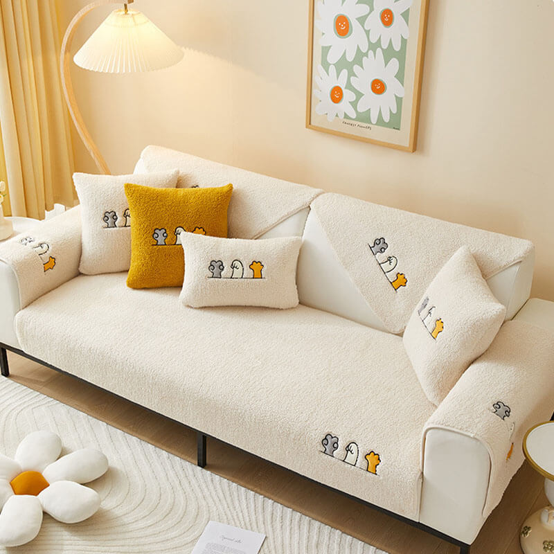 Lovely Cat's Paw Sherpa Fleece Anti-Slip Sofföverdrag Carvallo