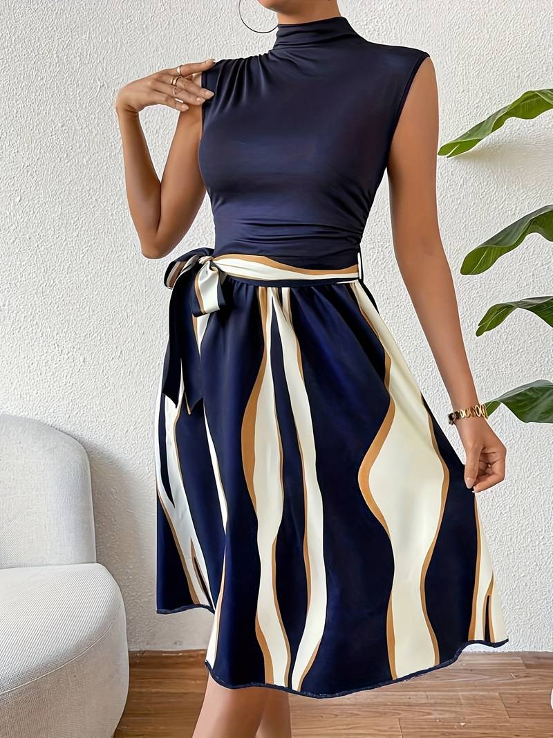 Damklänning i Lapptäcksstil med Bälte och Mönster - 100% Bomull Hemnix