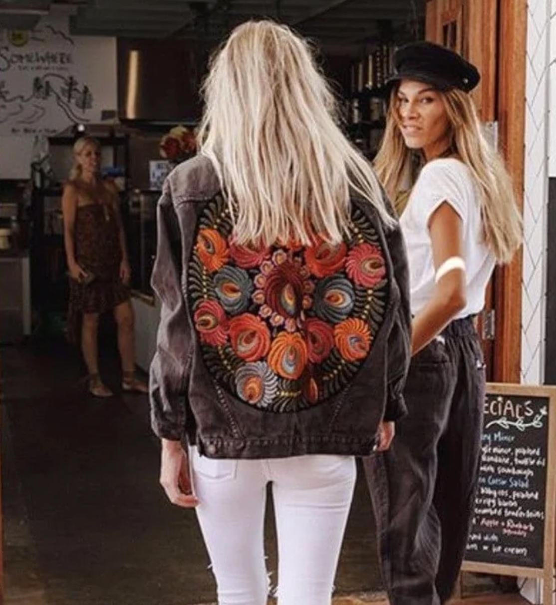 Dam Denimjacka Blommönster Bekväm Denim Hemnix