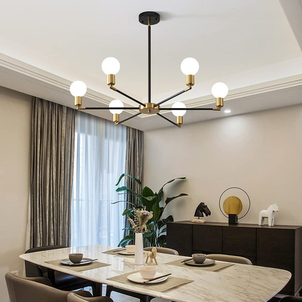 Industriell 6-ljuskrona | Svart eller svart-guld järnram, E27 glödlampa taklampa | Brick by Brick Carvallo