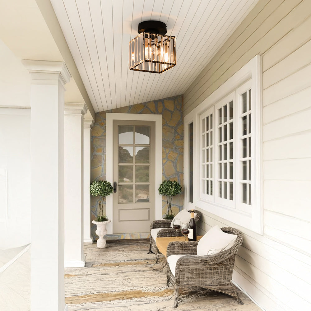 Flush Mount Ceiling Light | Stylish Hallway Fixture | Brass & Crystal Carvallo