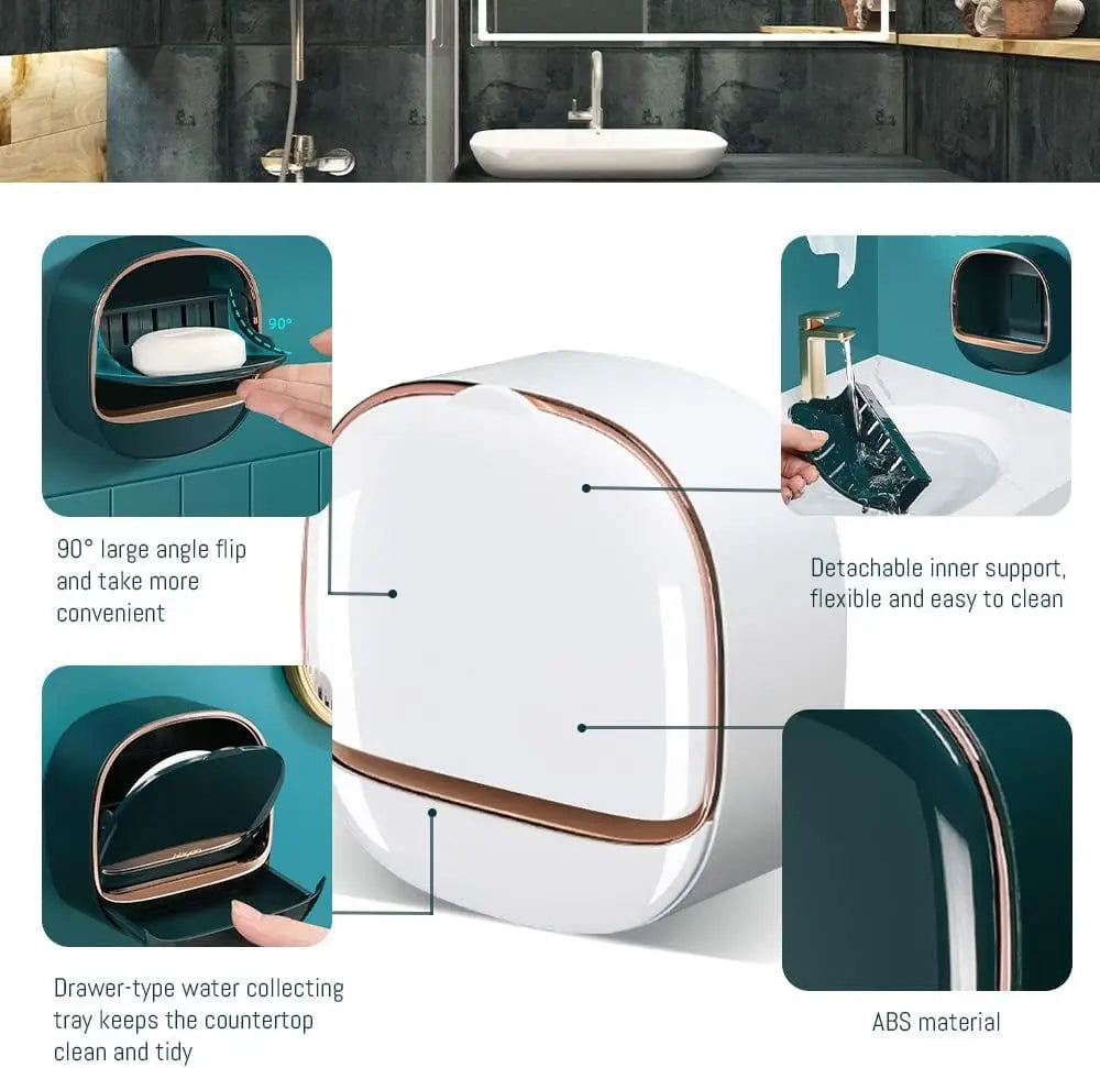 Elegant tvålkopp med lock och avrinningsbricka – Modern tvålhållare för badrum MILA Sverige