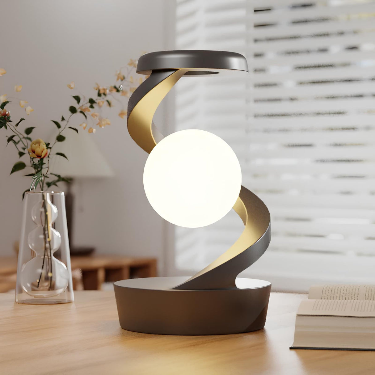 Minimalistisk spiralbordslampa med lysande sfärdesign Carvallo