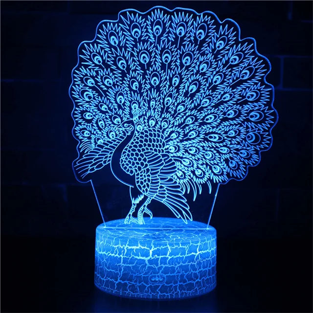 PeacockGlow - LED Nattlampa med 3D Effekt och Färgomvandling, Dekorativ Bordslampa Carvallo