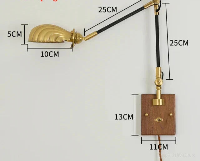 LightCraft - Justerbar Vintage Vägglampa i Mässing och Trä Carvallo