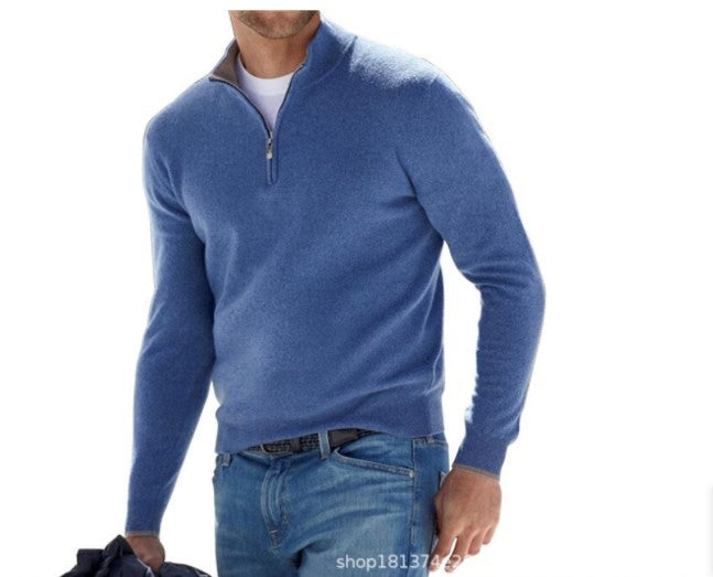 Herr Tröja Kvart-Zipper Bekväm 100% Bomull-Herrtröjor-Bellasverige-Blå-S-Hemnix