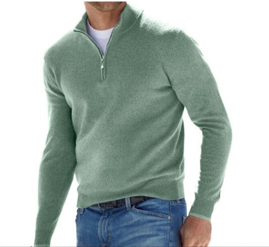 Herr Tröja Kvart-Zipper Bekväm 100% Bomull-Herrtröjor-Bellasverige-Grön-S-Hemnix