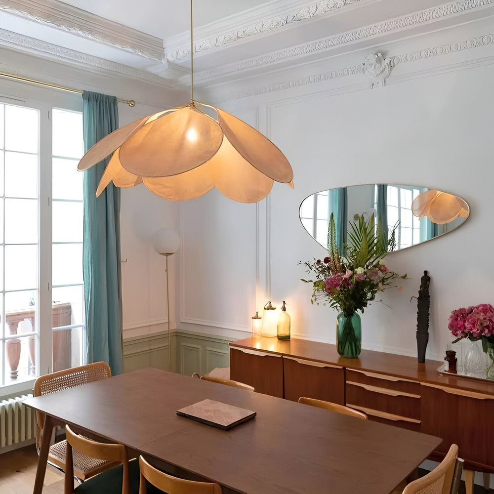 Vintage taklampa med blomdesign i tyg – hänglampa Hemnix