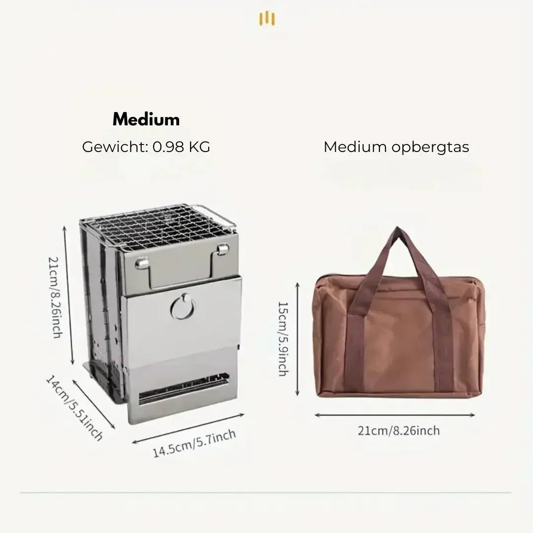 Bärbar hopfällbar campingkök i rostfritt stål – Lätt vedeldad utomhuskök MILA Sverige