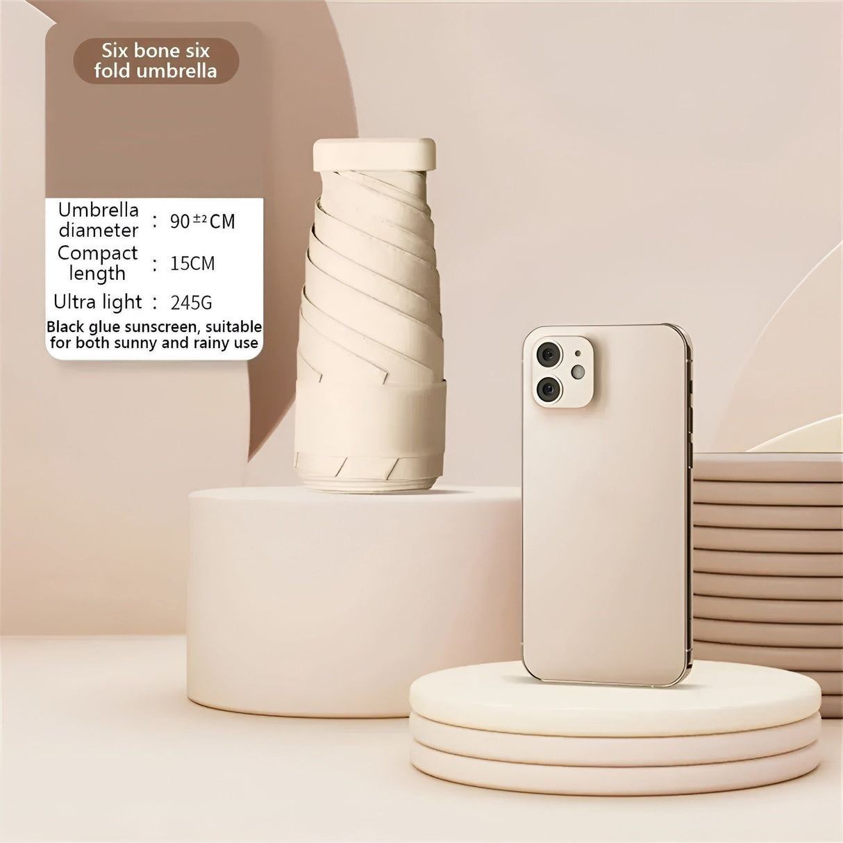 PocketSun Paraply - Lätt Kompakt Fällbar Reseparaply Carvallo