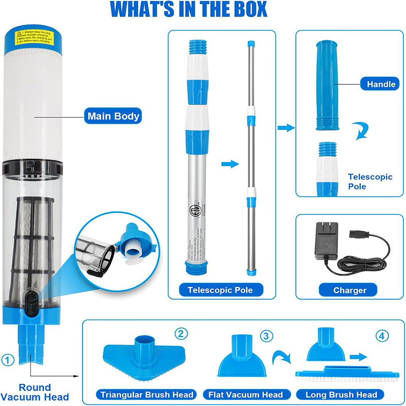 3 i 1 Trådlös Uppladdningsbar Pooldammsugare Carvallo