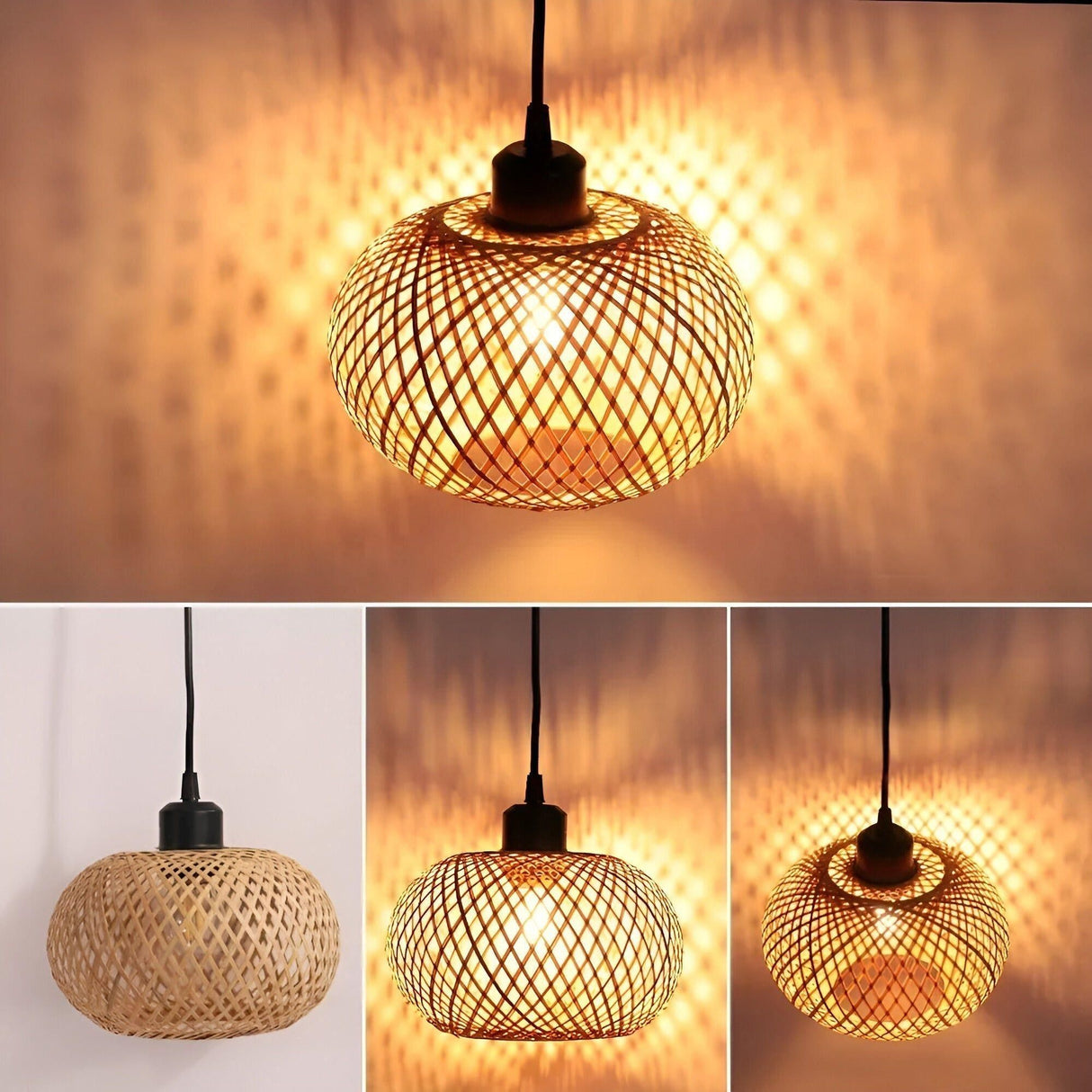 RattanShine Lampa - Handgjord Rattan Bamboo Chandeliers Takpendellampa Carvallo