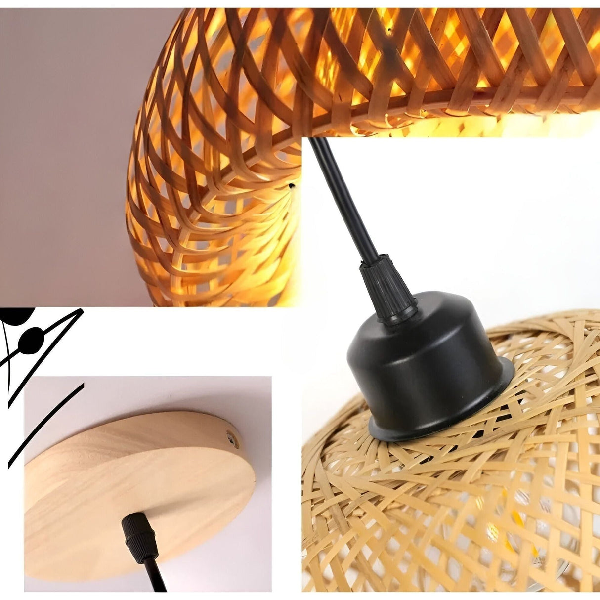 RattanShine Lampa - Handgjord Rattan Bamboo Chandeliers Takpendellampa Carvallo
