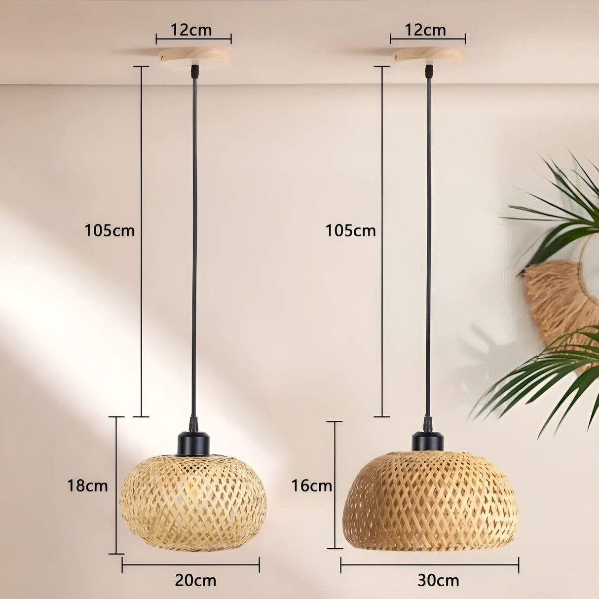 RattanShine Lampa - Handgjord Rattan Bamboo Chandeliers Takpendellampa Carvallo