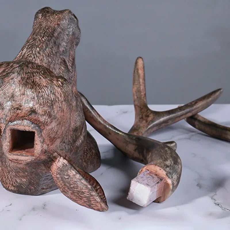 Rustik 3D-väggskulptur med hjorthuvud - Monterad djurtrofékonst för bondgårds- och stugdekor MILA Sverige