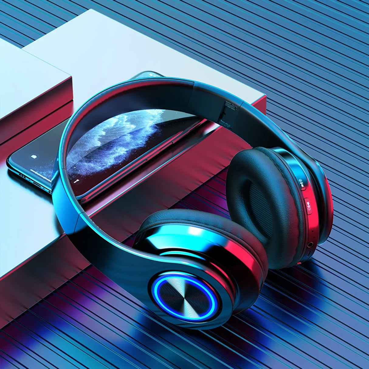 Trådlösa hörlurar LED-ljus över örat headset Carvallo