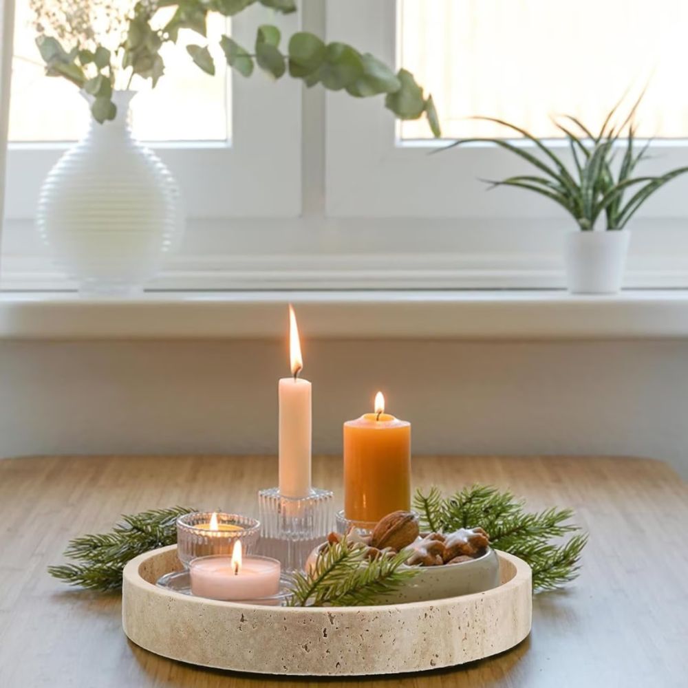 Rund travertinstenbricka Carvallo